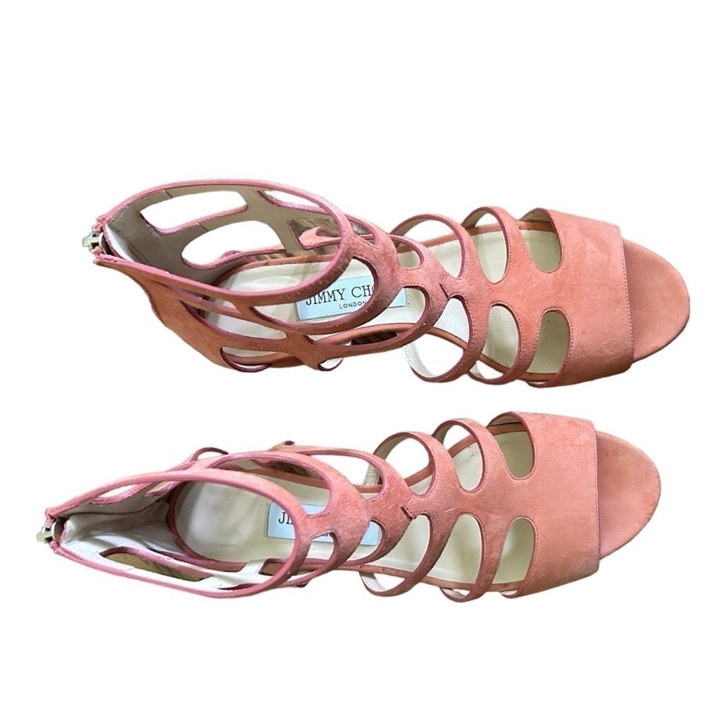 JIMMY CHOO WOMENS SUEDE PINK LEATHER ABKLE BUCKLE SANDALS SIZE 38